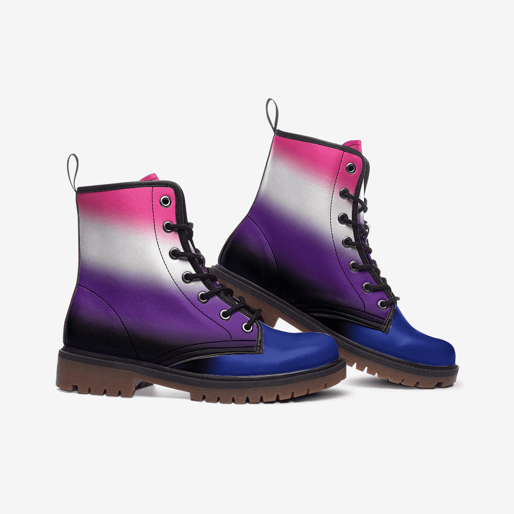 genderfluid shoes, gender fluid pride combat boots, side