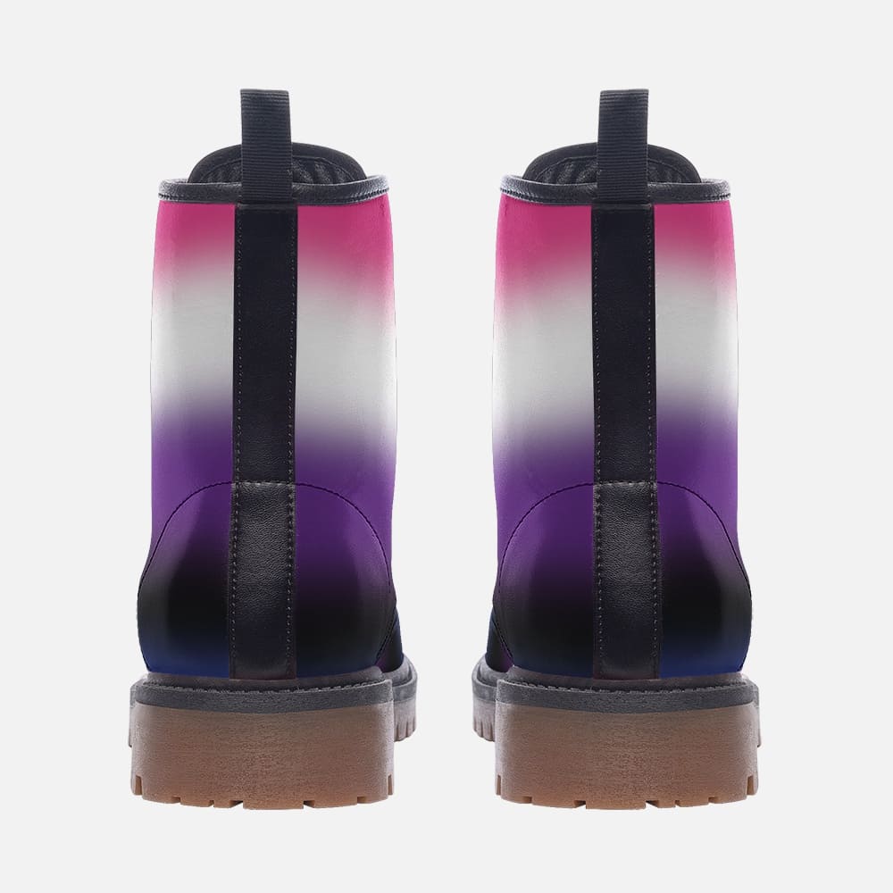 genderfluid shoes, gender fluid pride combat boots, back