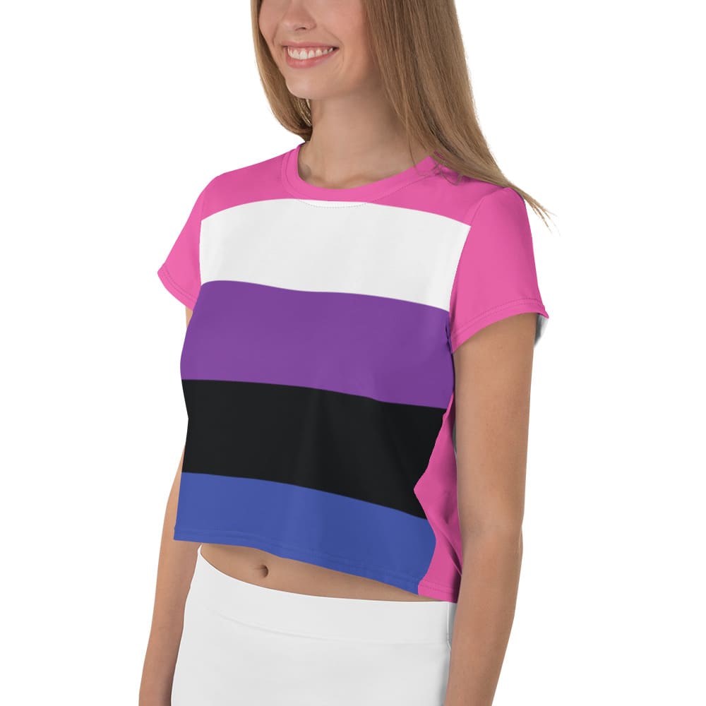 genderfluid crop top, model 1 left