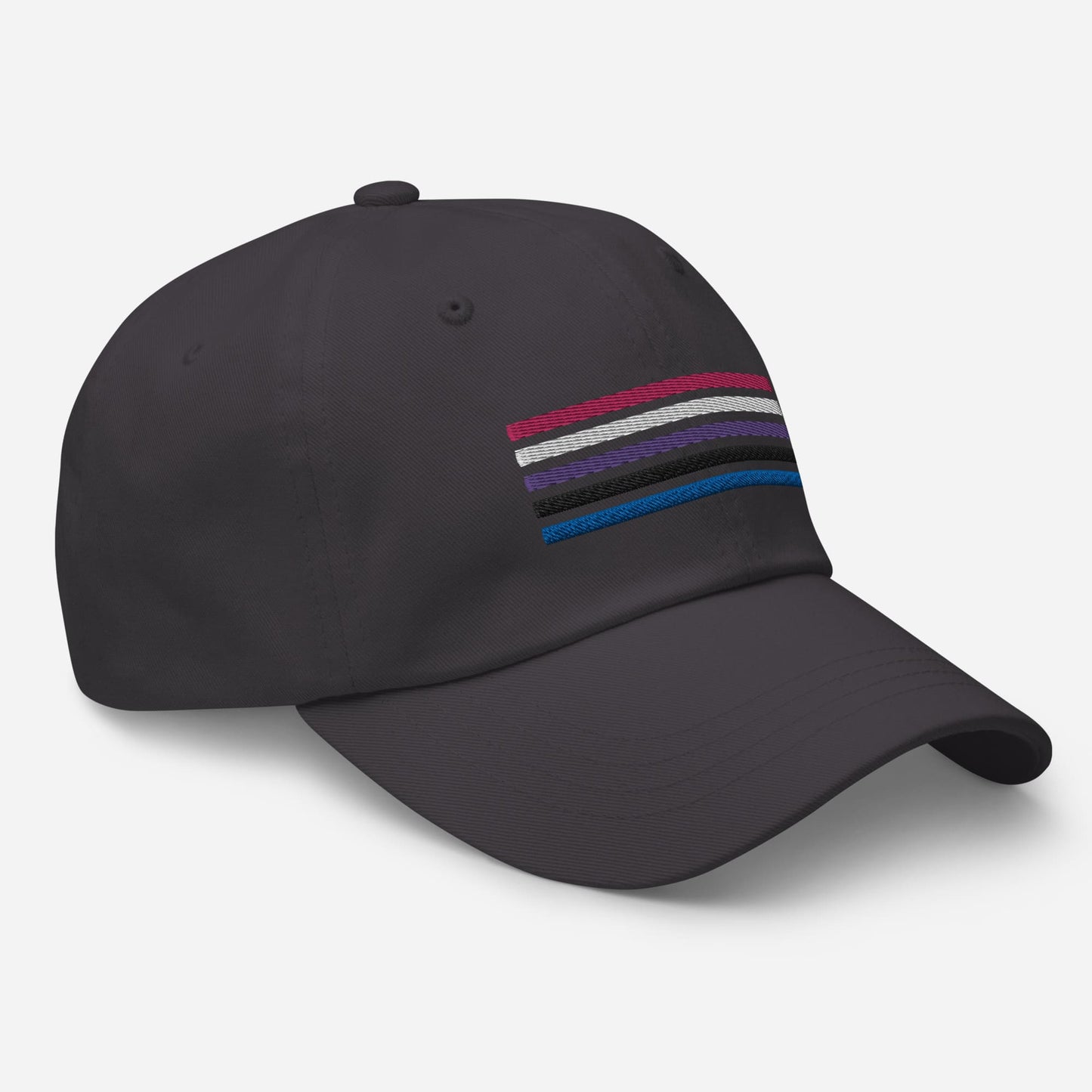 genderfluid hat, gender fluid pride flag embroidered cap, grey