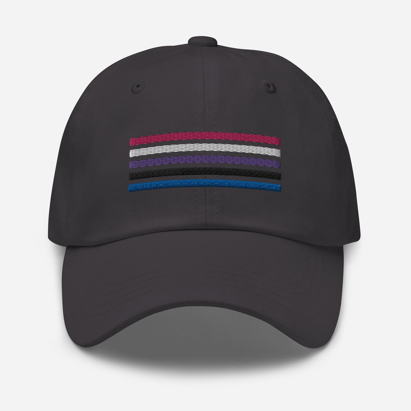 genderfluid hat, gender fluid pride flag embroidered cap, grey