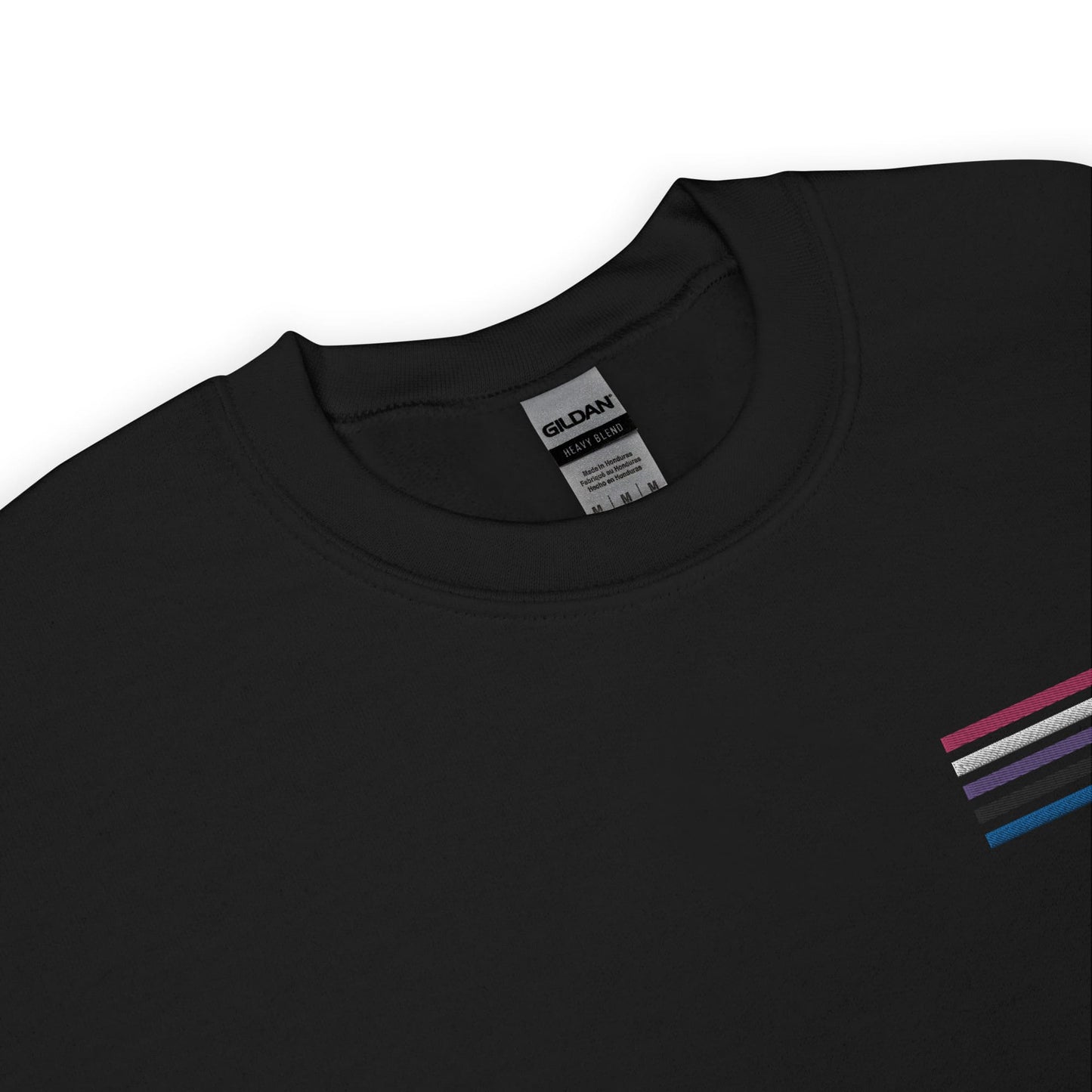 genderfluid sweatshirt, subtle gender fluid pride flag embroidered pocket design sweater, collar