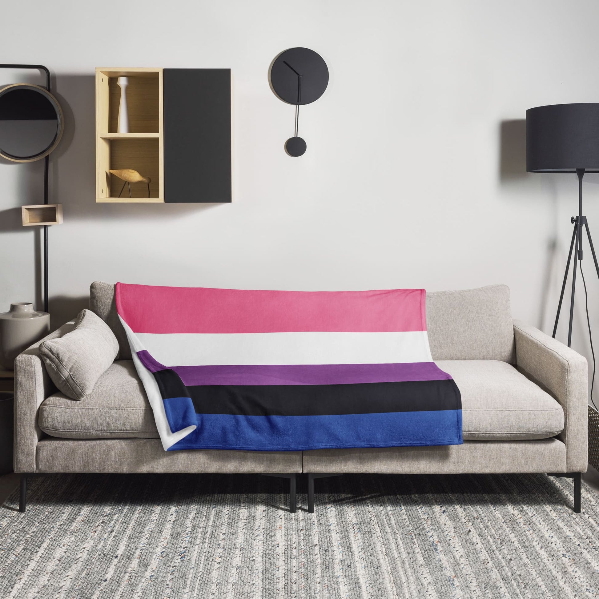 genderfluid blanket on sofa