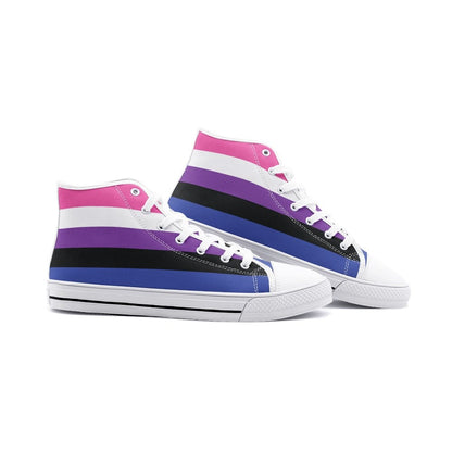 genderfluid shoes, gender fluid pride flag sneakers, white