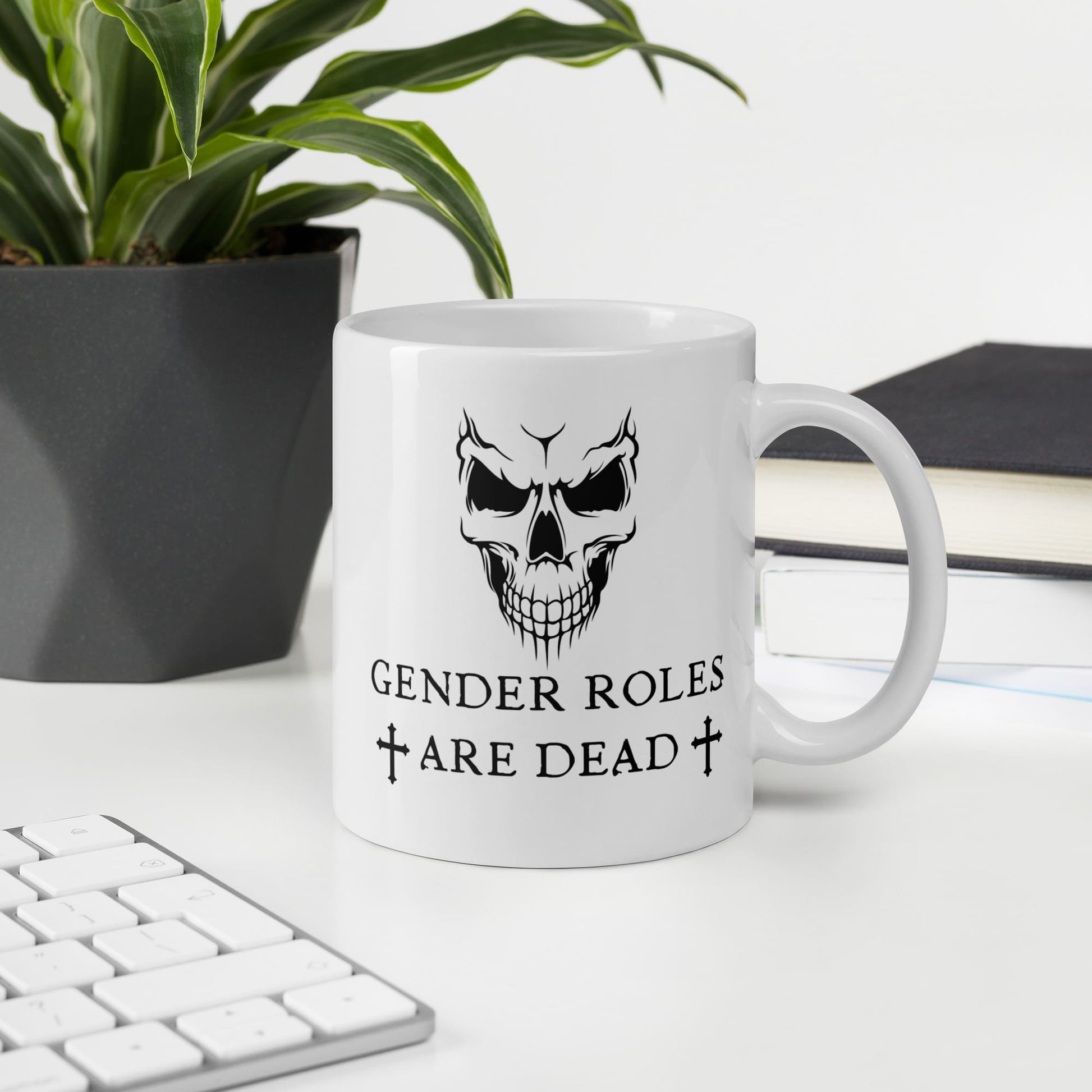 nonbinary mug, gothic enby pride coffee or tea cup, on desk