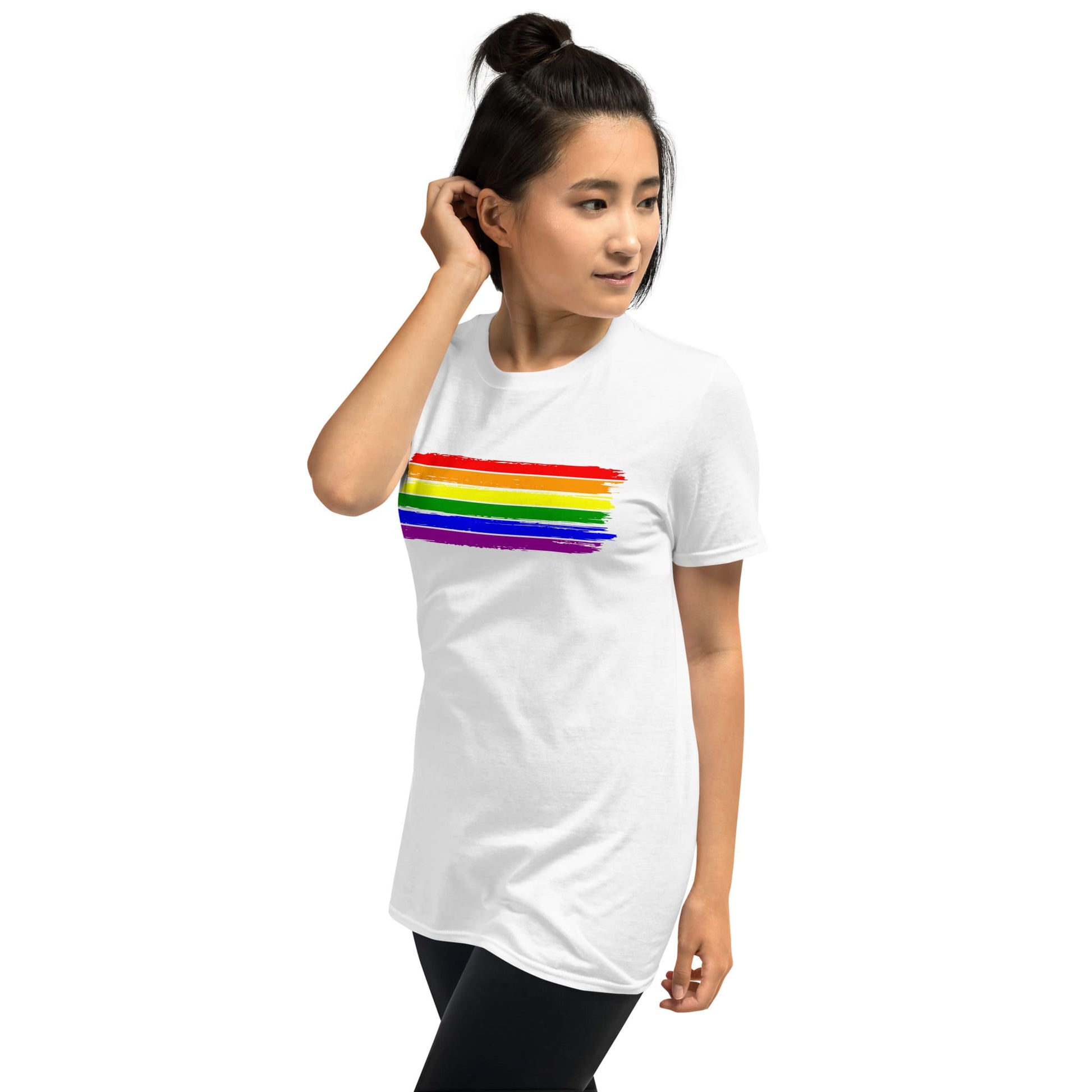 LGBT shirt, grunge rainbow flag tee, model 3