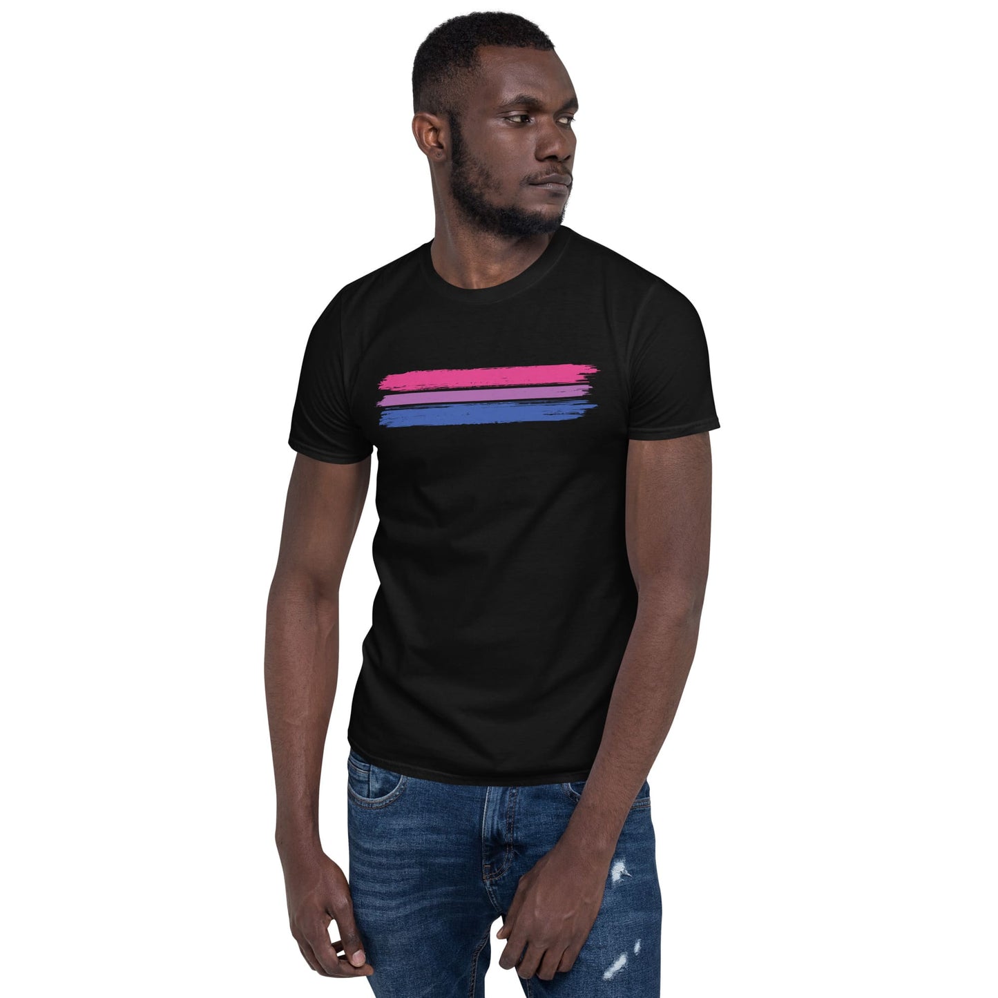 bisexual shirt, grunge bi flag tee, model 1
