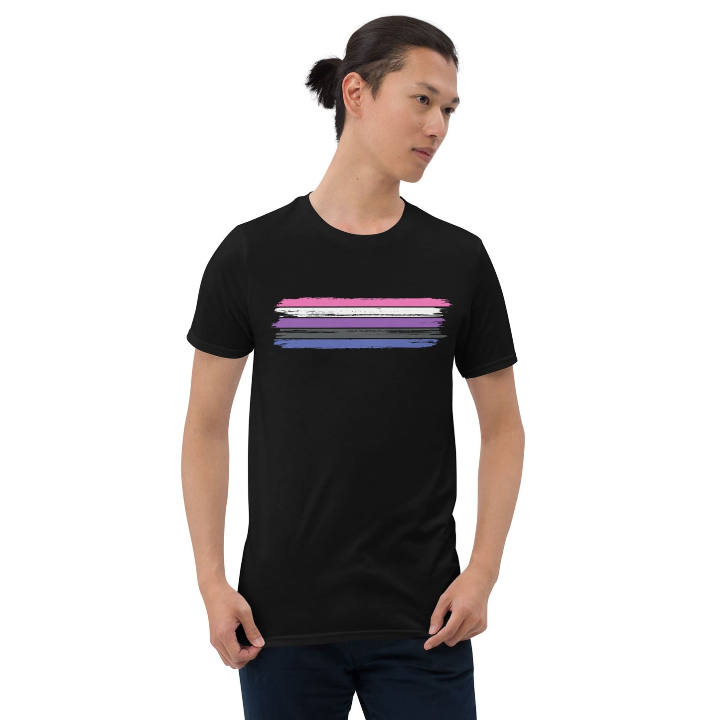 genderfluid shirt, grunge gender fluid flag tee, model 1