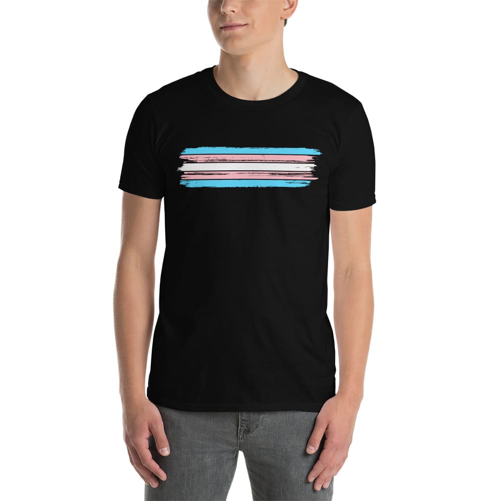 transgender shirt, grunge trans flag tee, model 2