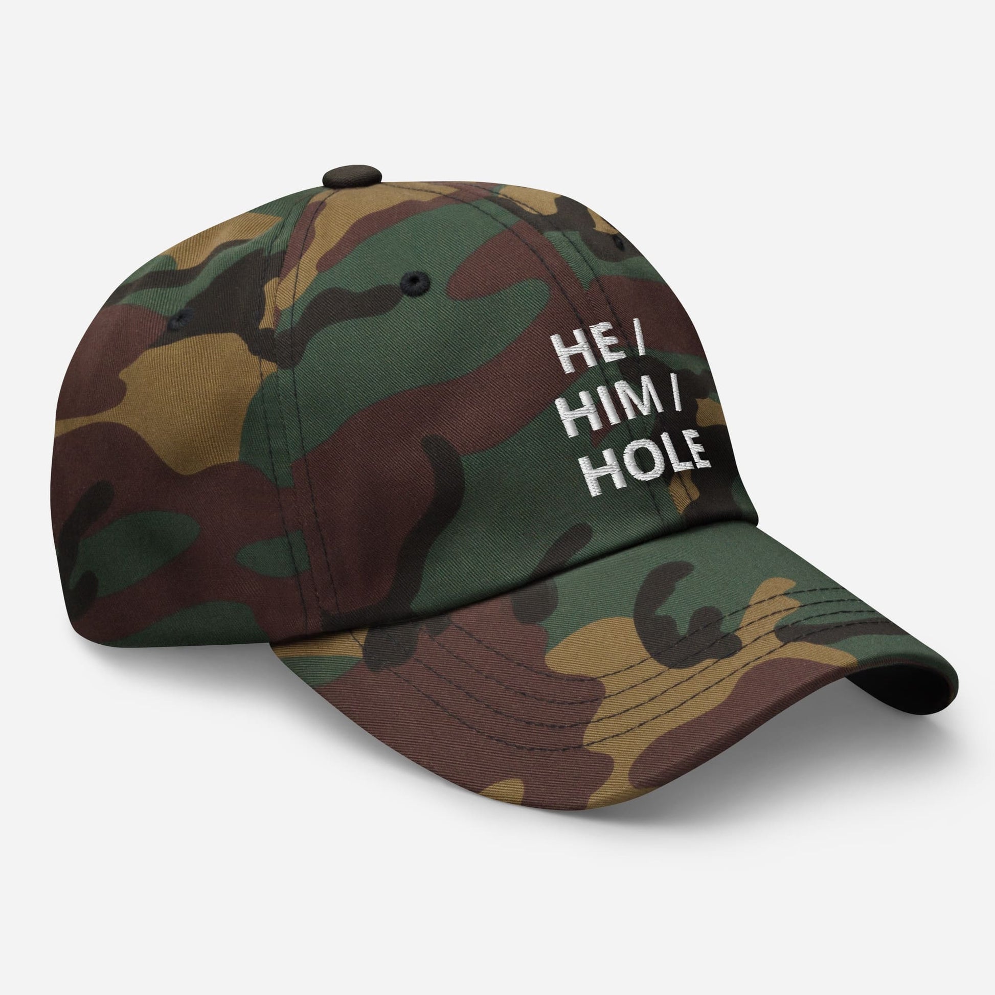 gay hat, embroidered mlm he him hole pronouns cap, side army