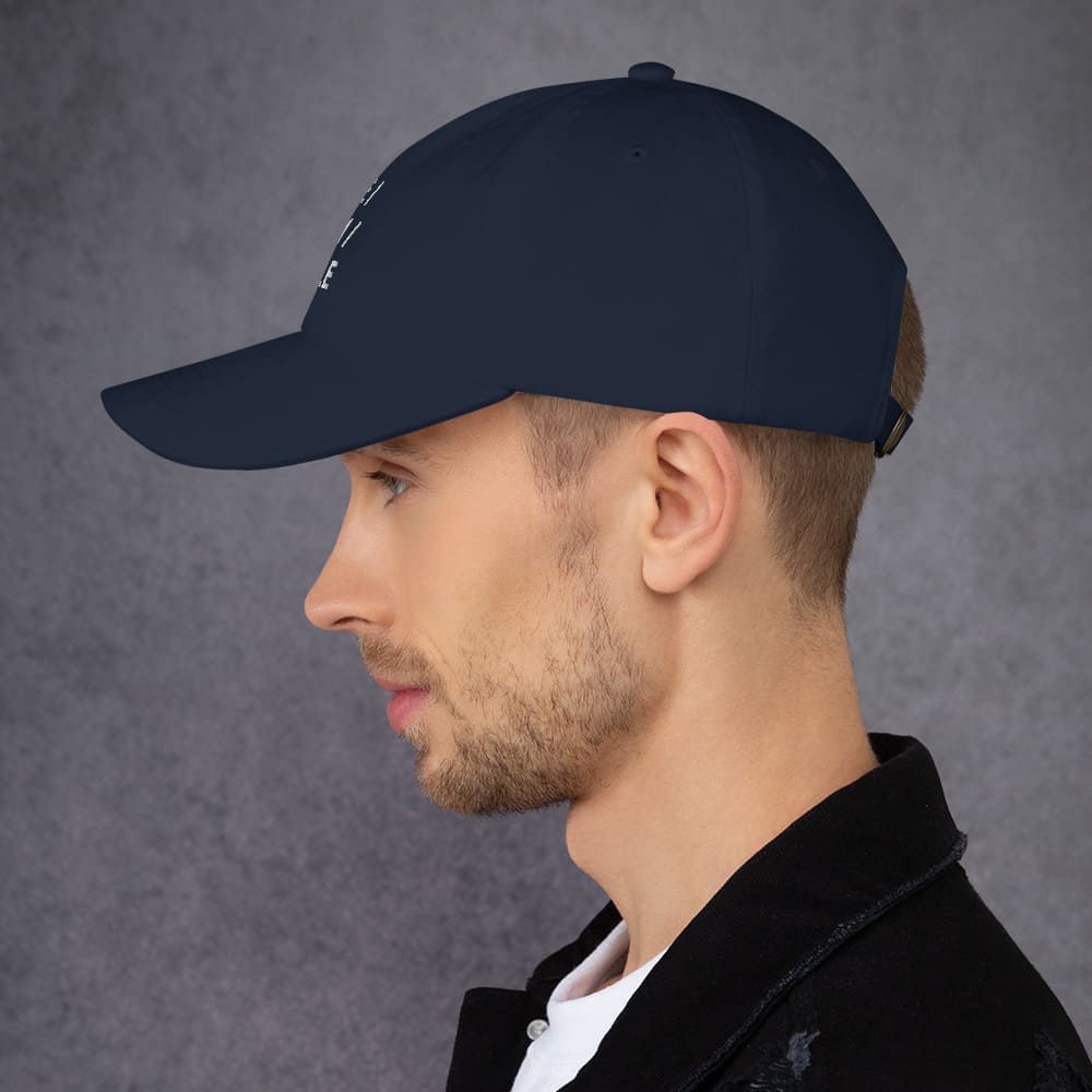 gay hat, embroidered mlm he him hole pronouns cap, model2 side