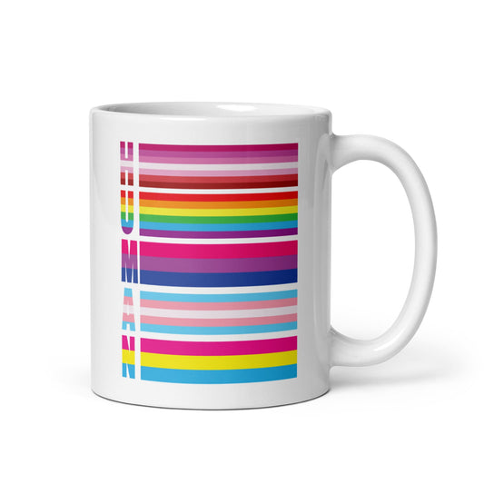 lesbian bisexual transgender pansexual mug, human LGBT pride coffee or tea cup