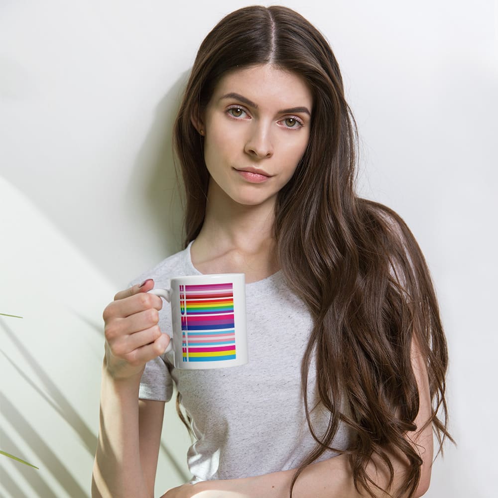 lesbian bisexual transgender pansexual mug, human LGBT pride coffee or tea cup, model