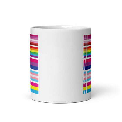 lesbian bisexual transgender pansexual mug, human LGBT pride coffee or tea cup middle