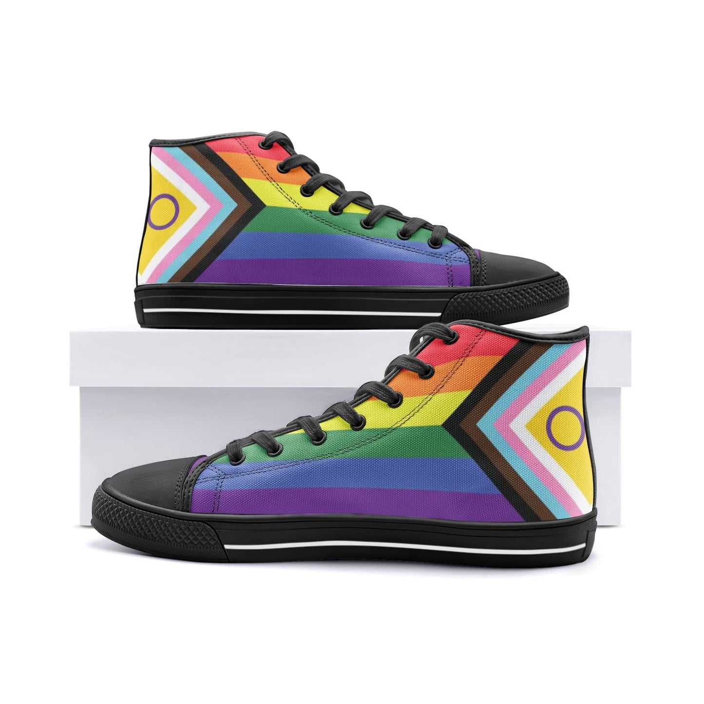 LGBTQ shoes, inclusive progressive pride sneakers, black 