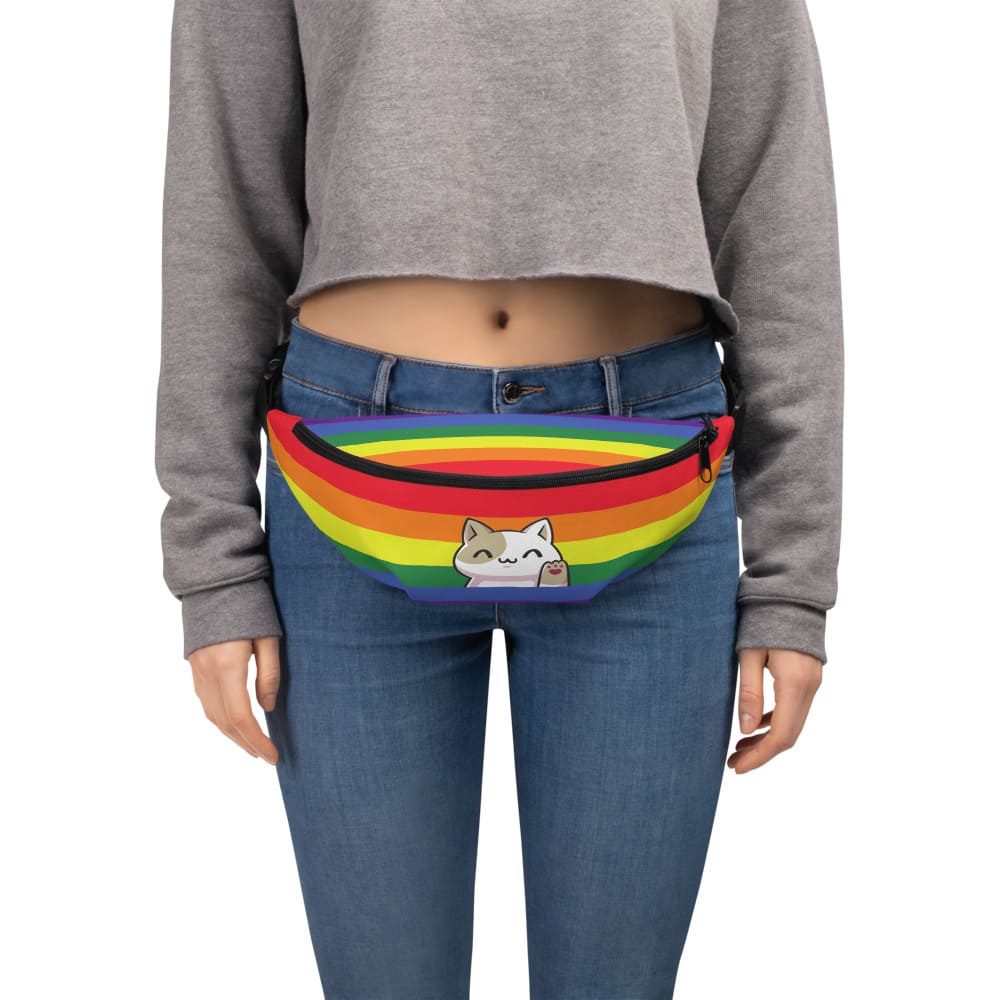 LGBT pride fanny pack, cute cat LGBTQ waist bag, model 2