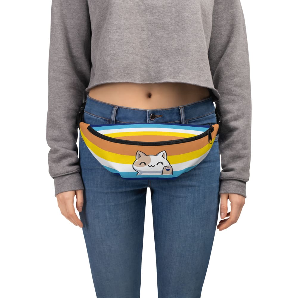 aroace fanny pack, cute cat aro ace pride waist bag, model 2