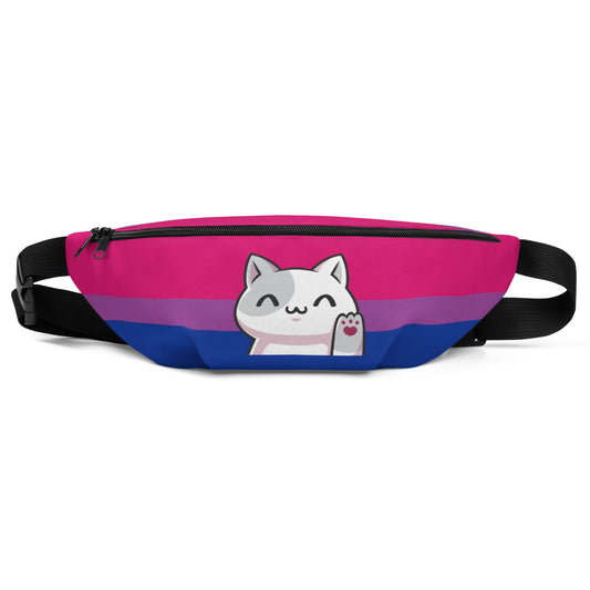 bisexual fanny pack, cute cat bi pride waist bag, front