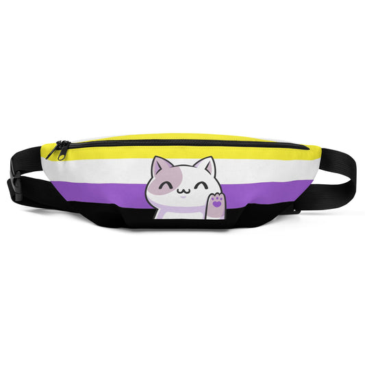 nonbinary fanny pack, cute cat enby pride waist bag, front