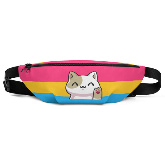 pansexual fanny pack, cute cat pan pride waist bag, front