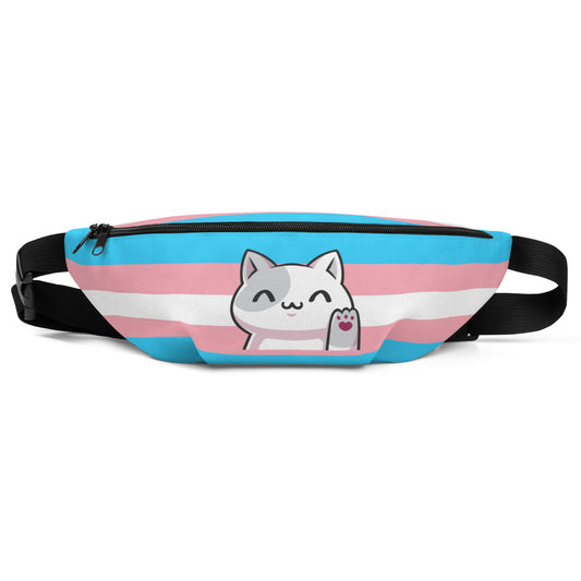 transgender fanny pack, cute cat trans pride waist bag, front