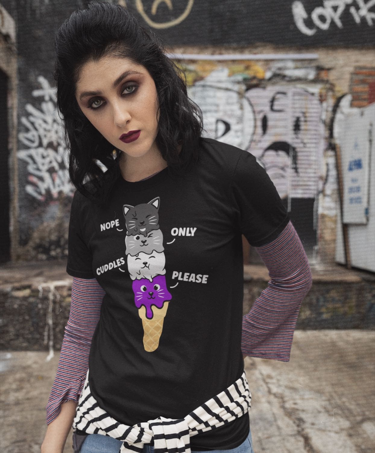 asexual shirt, funny cute kawaii cats, in use