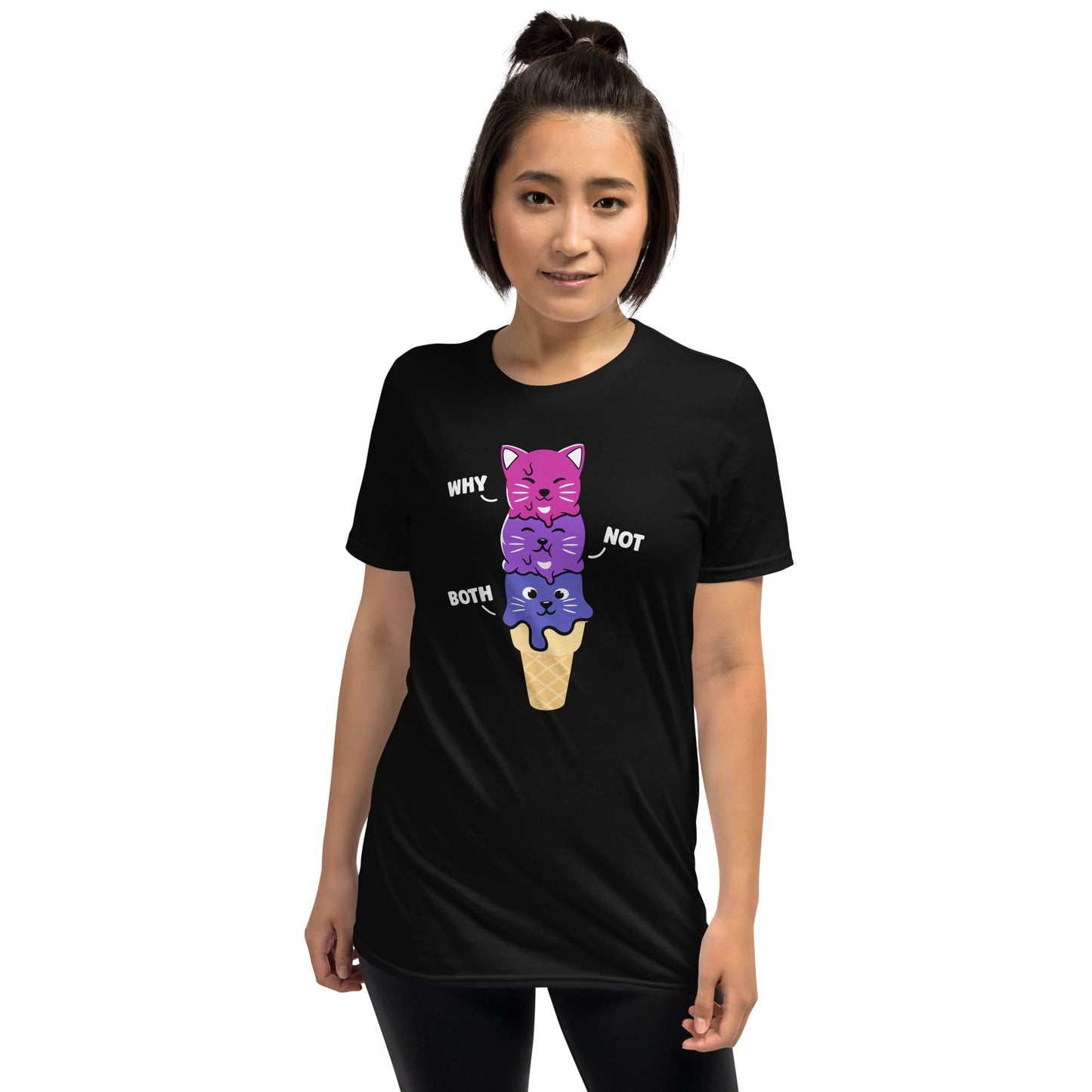 bisexual shirt, funny cute kawaii cats, asian model