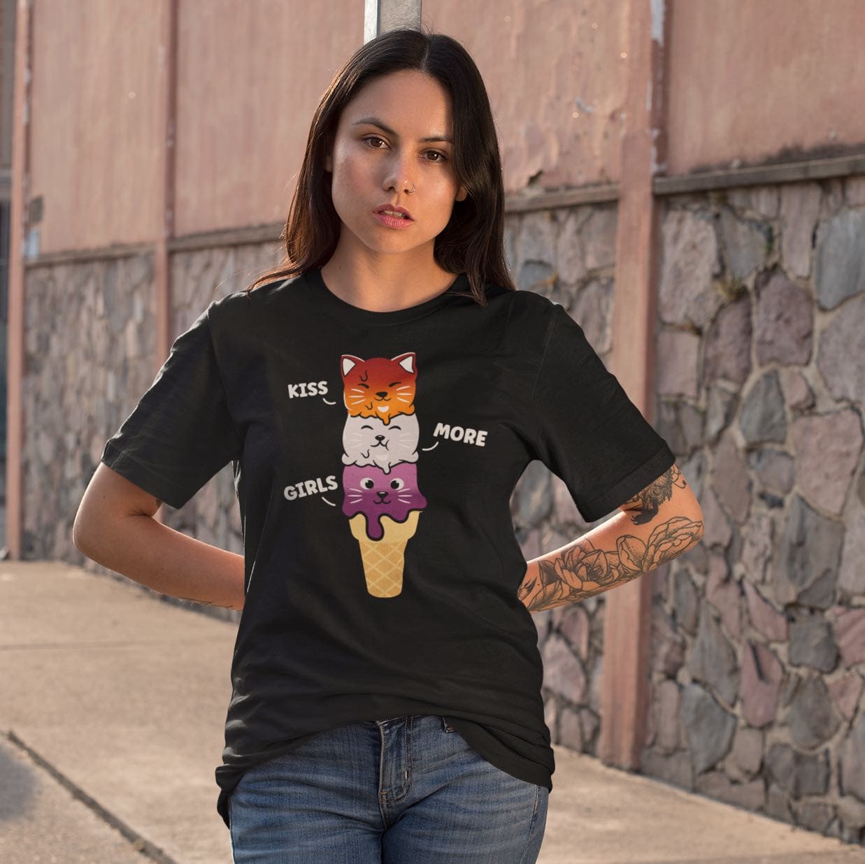 lesbian shirt, funny cute kawaii cats, in use