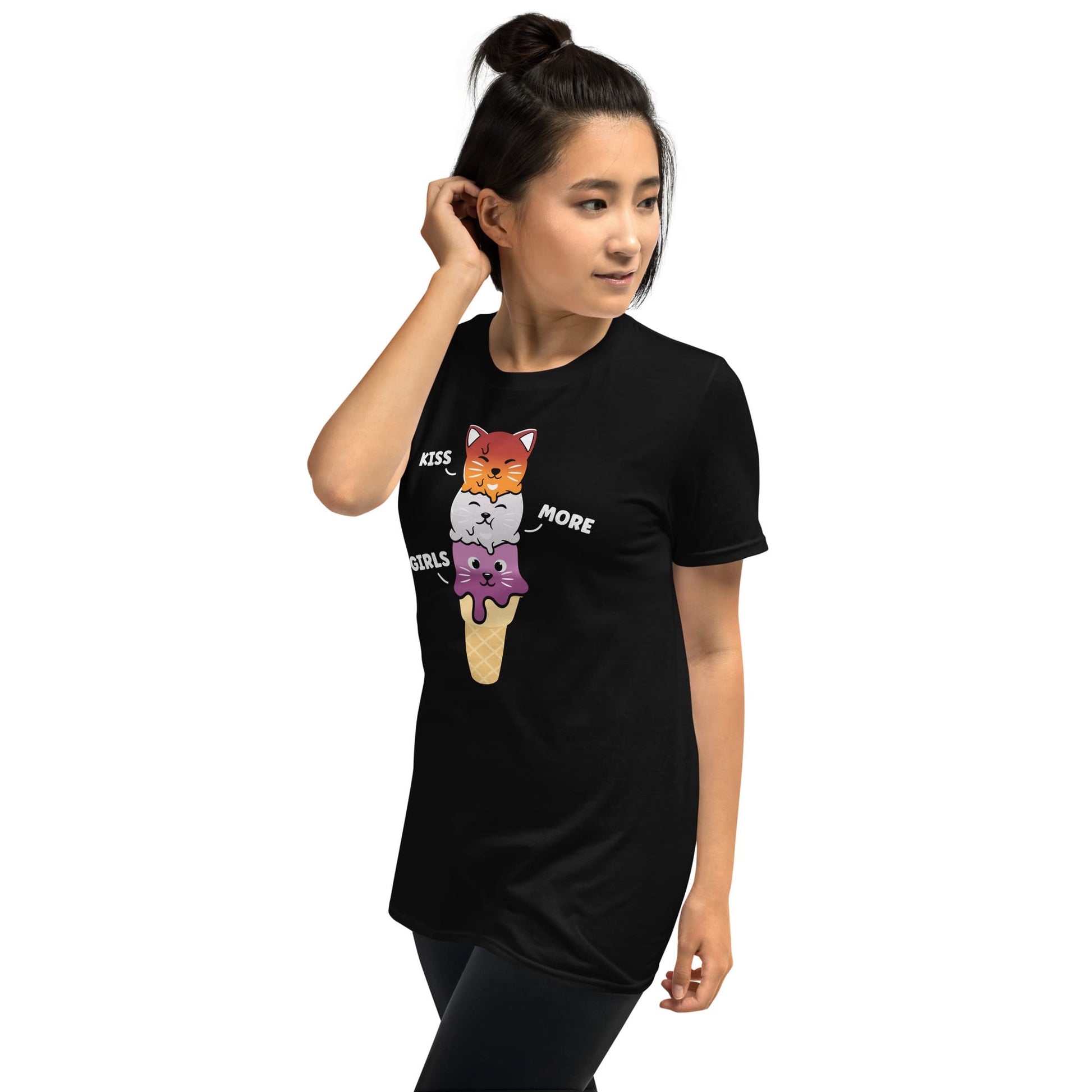 lesbian shirt, funny cute kawaii cats, model 1