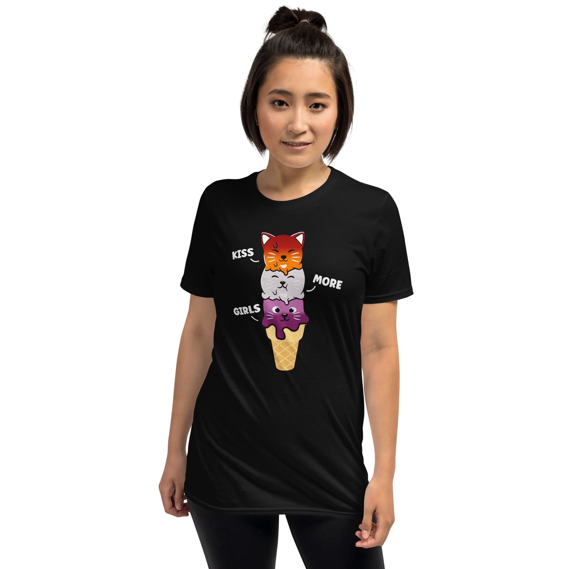 lesbian shirt, funny cute kawaii cats, model 2