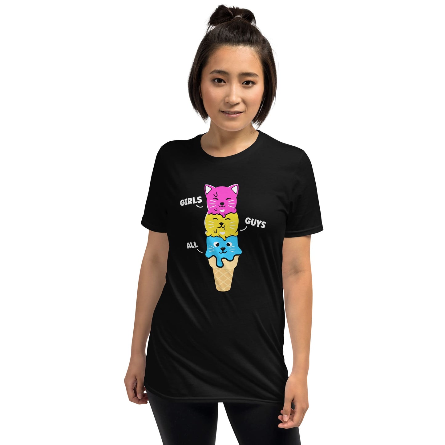 pansexual shirt, funny cute kawaii cats, asian model