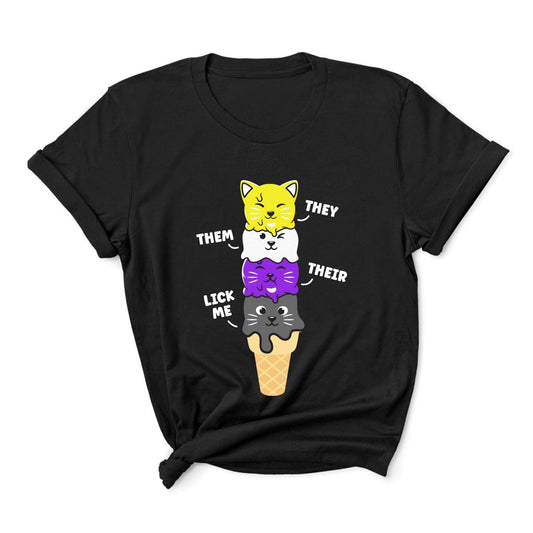 nonbinary shirt, they them pronouns funny cute kawaii cats, main