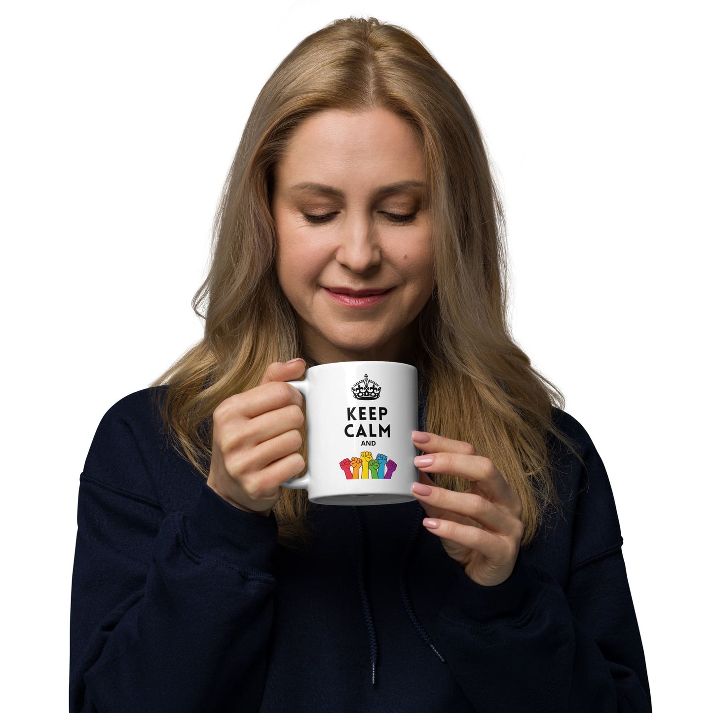 pride mug, fight LGBTQ rights coffee or tea cup, model