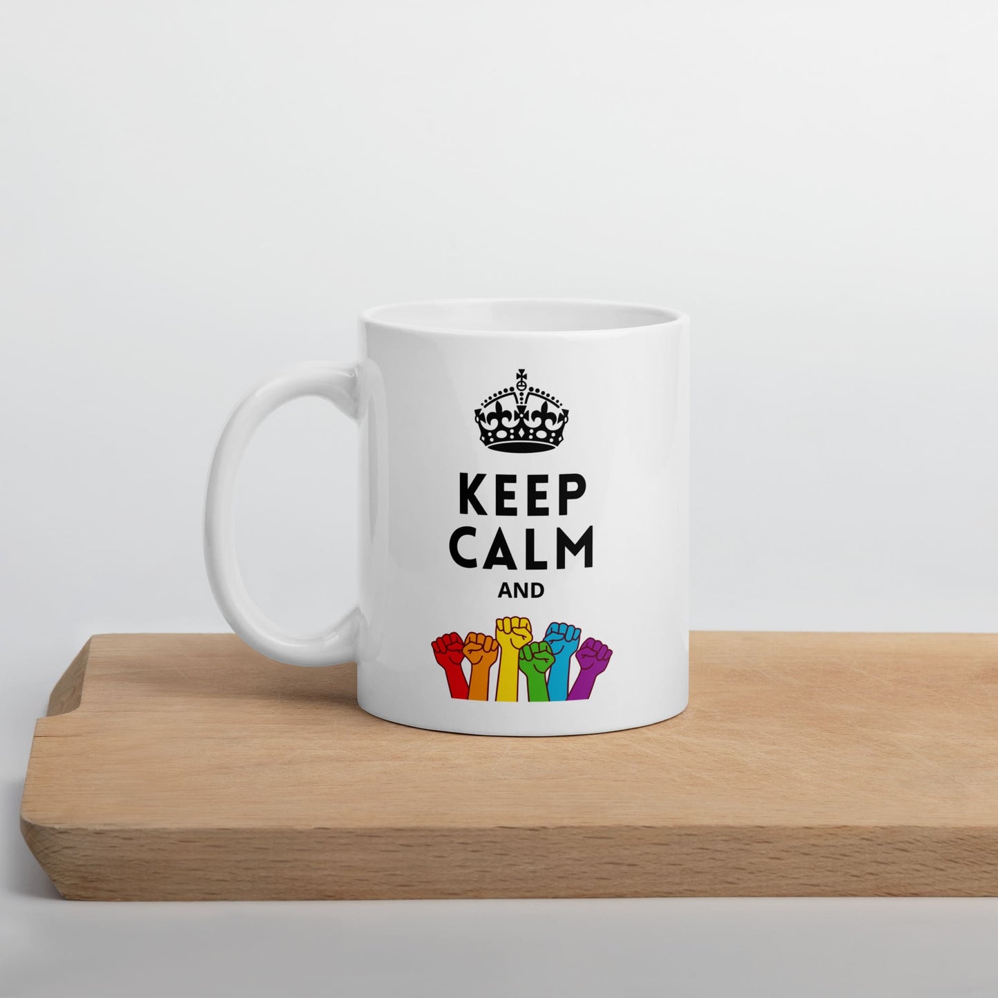 pride mug, fight LGBTQ rights coffee or tea cup on table