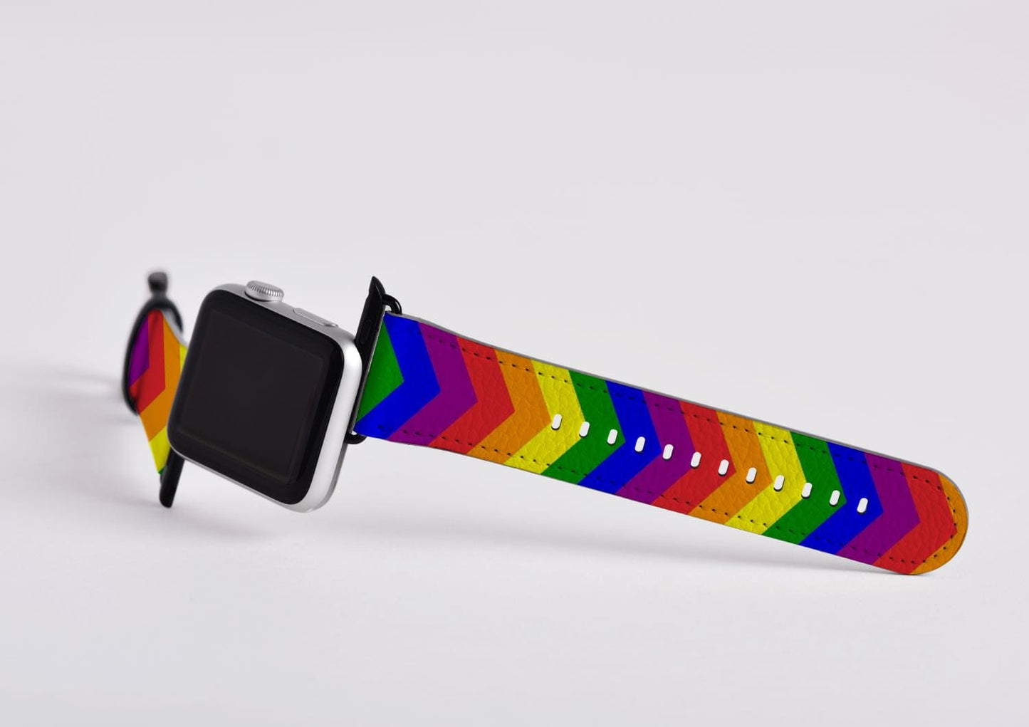 LGBT apple watch band, rainbow chevron pattern, attach