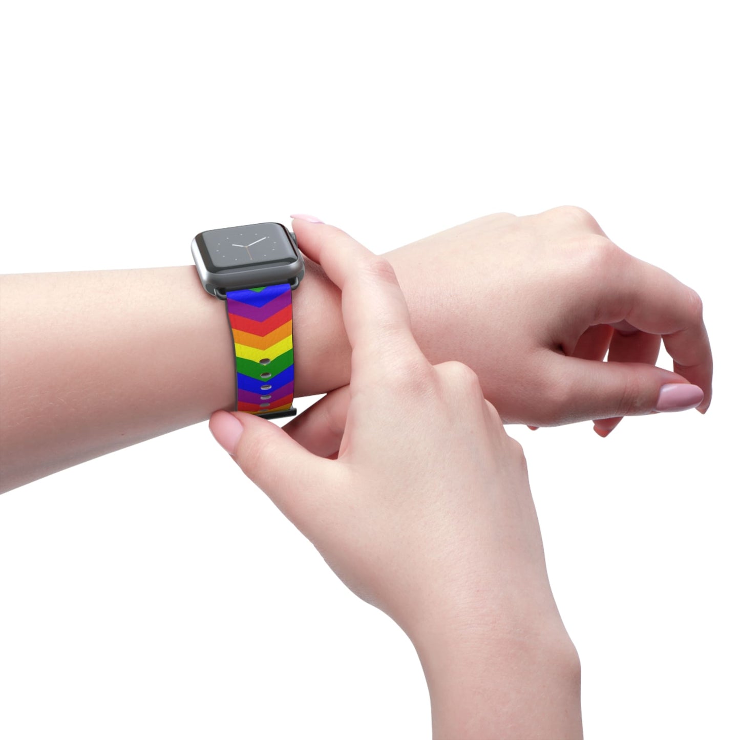 LGBT apple watch band, rainbow chevron pattern, model