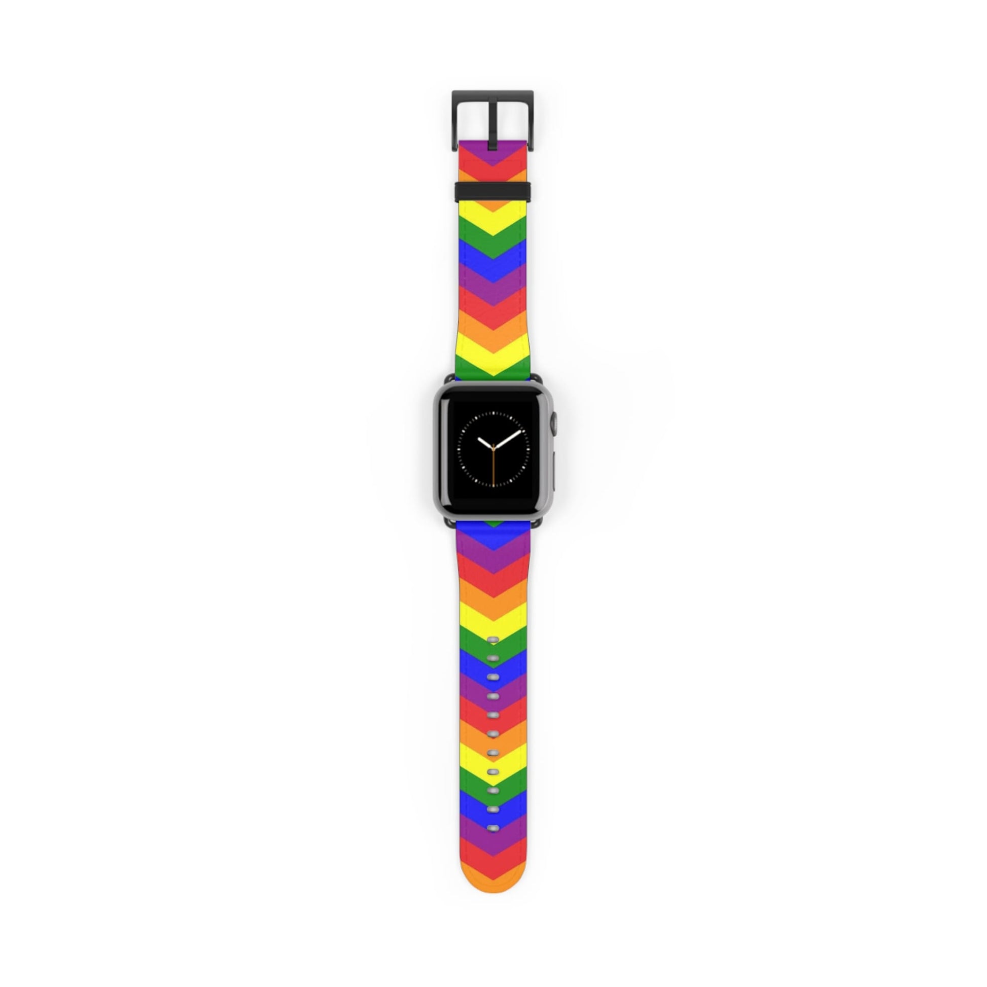 LGBT apple watch band, rainbow chevron pattern, black