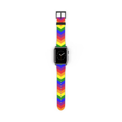LGBT apple watch band, rainbow chevron pattern, black