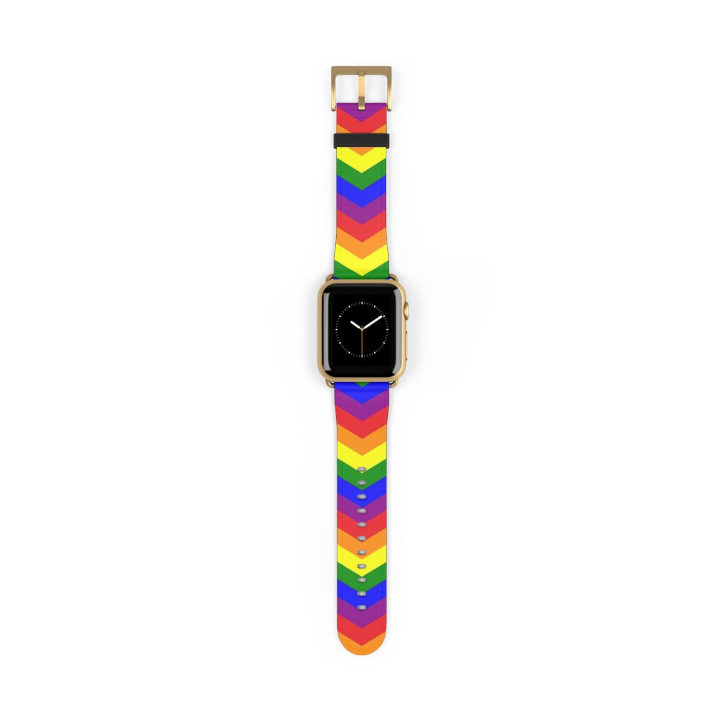 LGBT apple watch band, rainbow chevron pattern, gold
