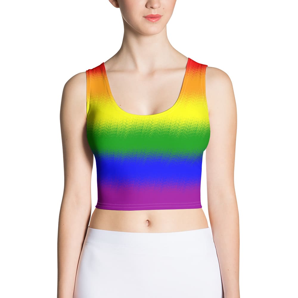 LGBTQ crop top, rainbow pride tank, model 2 front