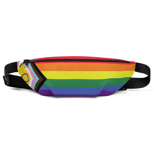 LGBT fanny pack, intersex progress pride flag waist bag, front