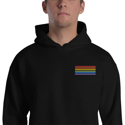 LGBT hoodie, subtle LGBTQ pride flag embroidered pocket design hooded sweatshirt, model 1