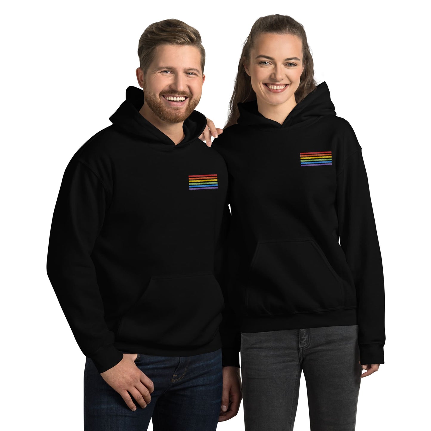 LGBT hoodie, subtle LGBTQ pride flag embroidered pocket design hooded sweatshirt, couple