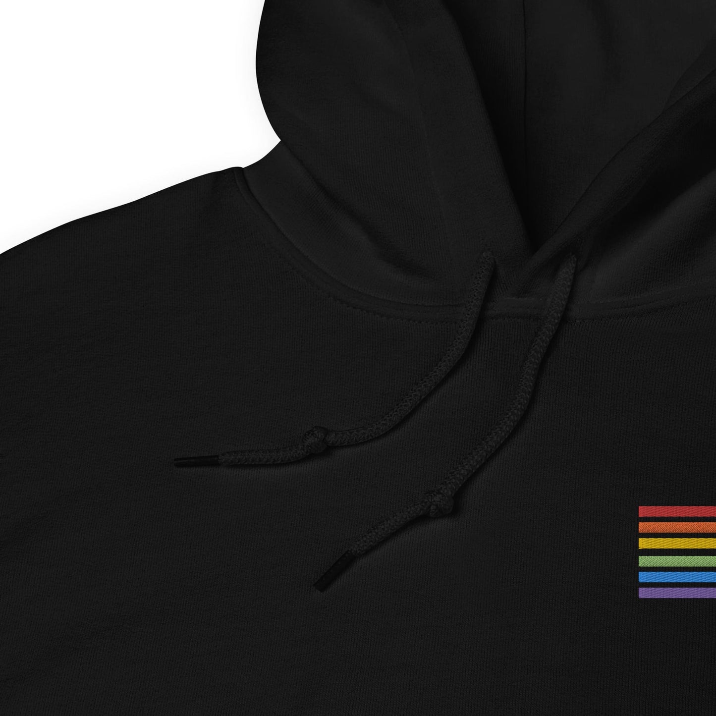 LGBT hoodie, subtle LGBTQ pride flag embroidered pocket design hooded sweatshirt, strings