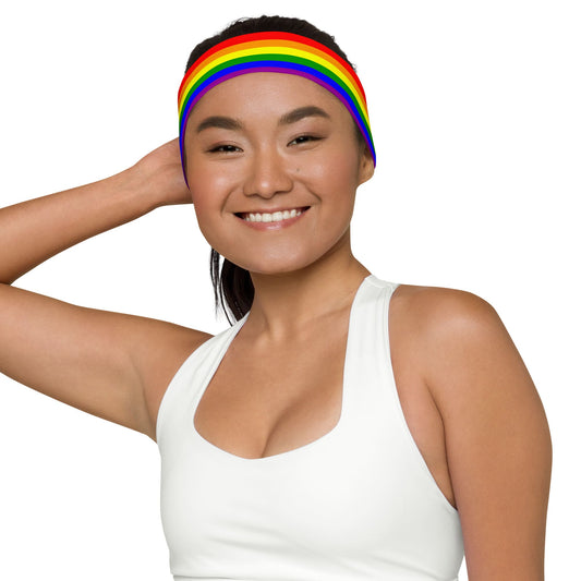 LGBT pride headband, in use
