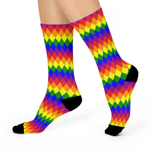 LGBT pride socks, diamond pattern, walk