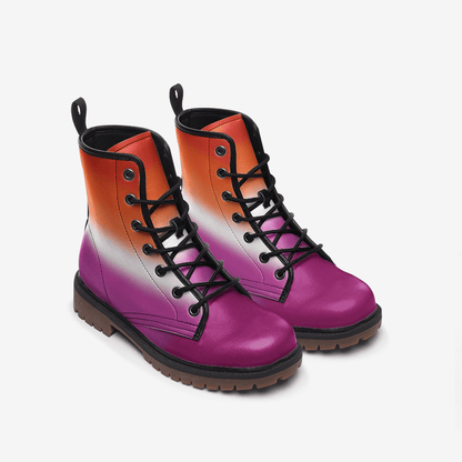 lesbian shoes, sunset flag combat boots, front
