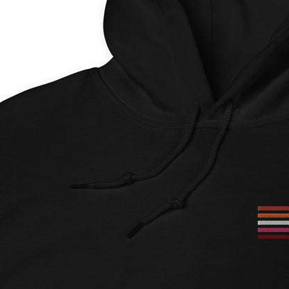  lesbian hoodie, subtle sunset flag embroidered pocket design hooded sweatshirt, strings