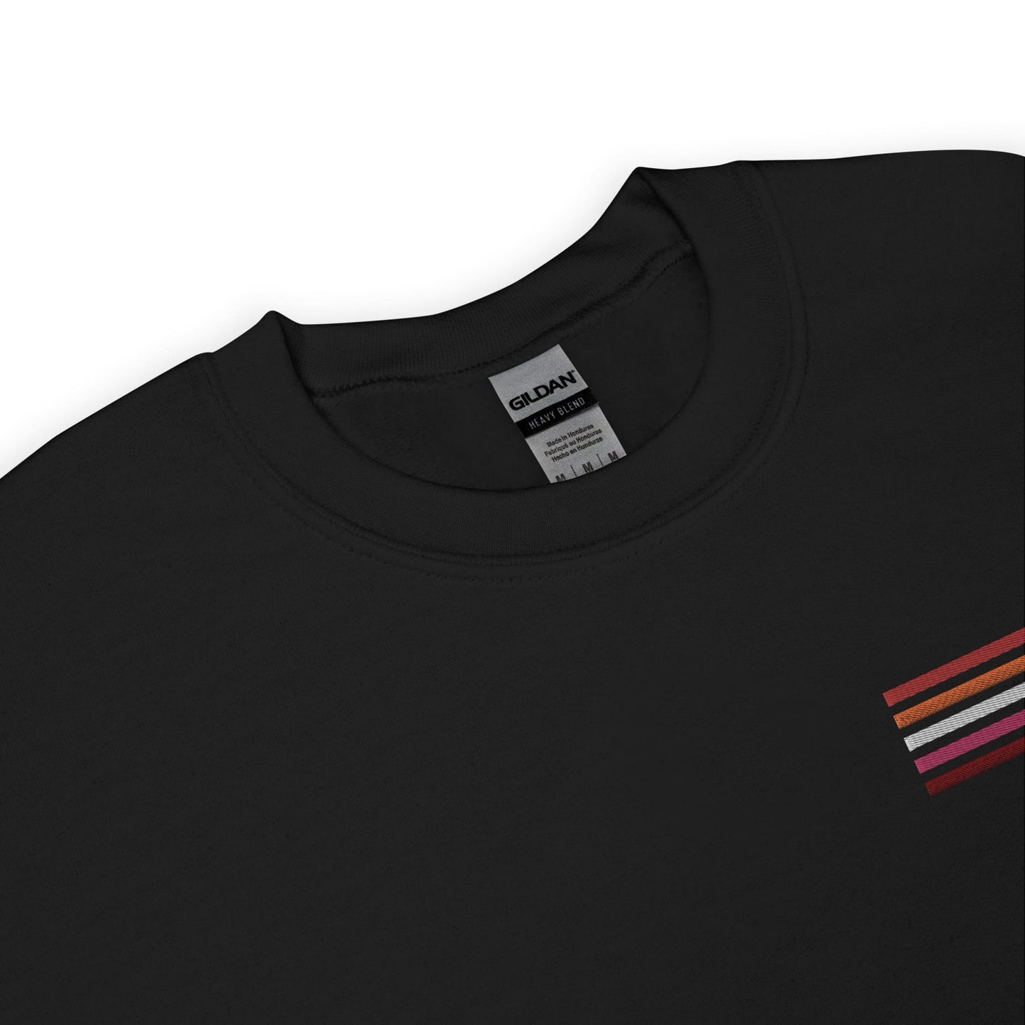 lesbian sweatshirt, subtle sunset flag embroidered pocket design sweater, collar