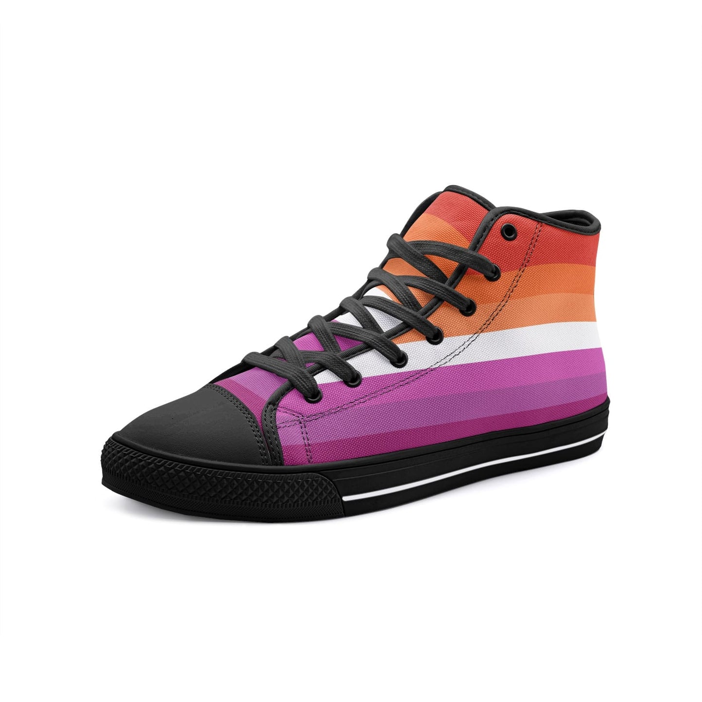 lesbian shoes, sunset flag wlw pride sneakers, black